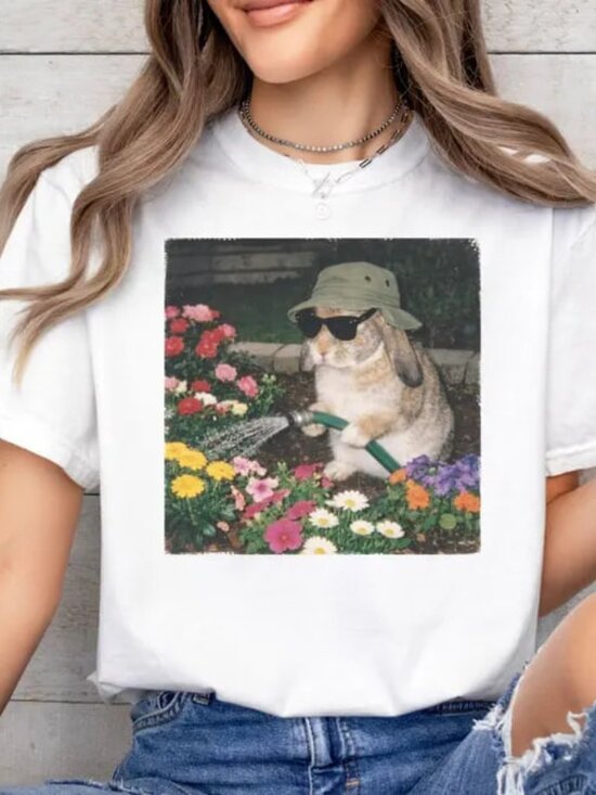 Tops - Cute Garden Bunny Shirt, Plant Lover Easter Shirt, Bunny Tee